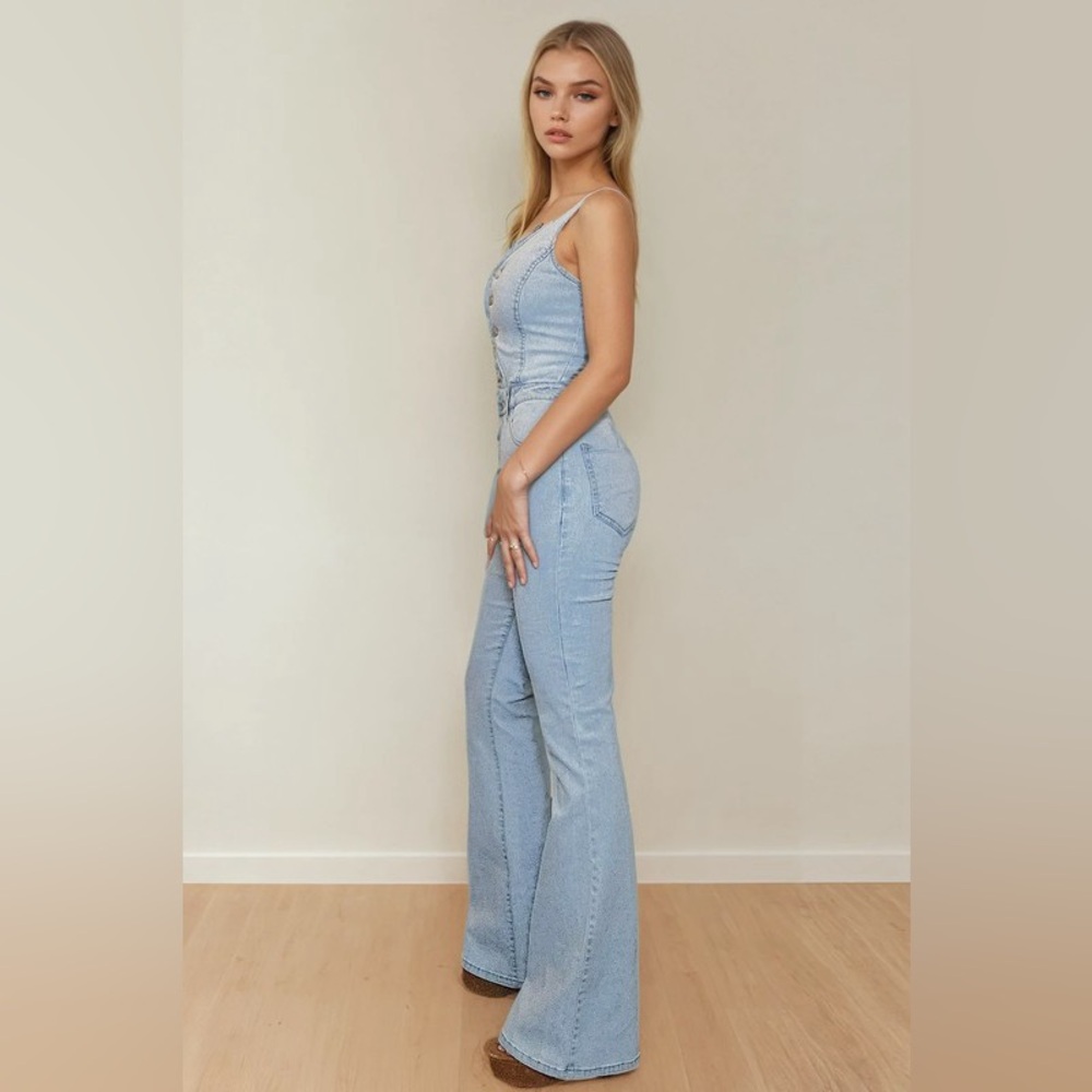 Boho Western Flared Light Denim Jumpsuit🤠 - Picture 5 of 5